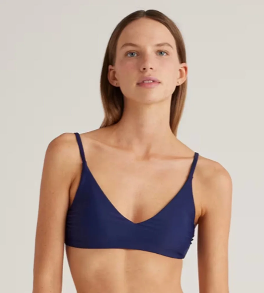 Quince Italian V-Neck Bikini Swim Top Deep Navy Blue Size XL NEW